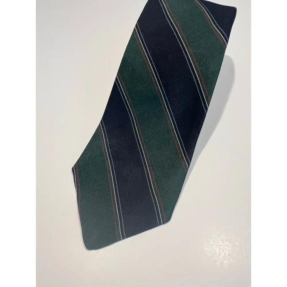Vintage Briar Bespoke Silk Necktie Navy Blue Green Diagonal Stripes JL